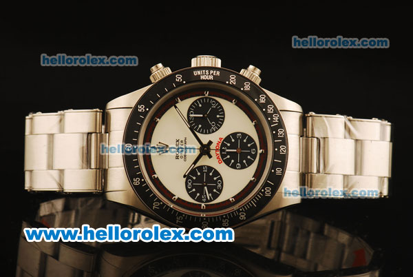 Rolex Daytona Vintage Chronograph Swiss Valjoux 7750 Steel Case/Strap with White Dial and Stick Markers - Click Image to Close